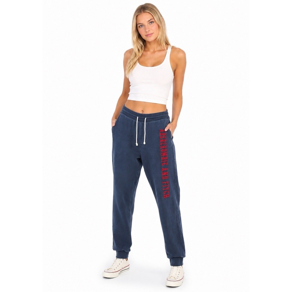 Vtg Abercrombie & Fitch Blue Jogging Sweatpants M Drawstring Raised Logo‎ Unisex